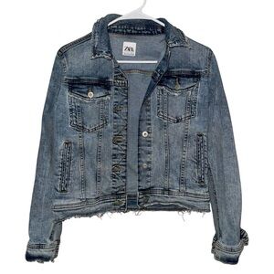 Zara Distressed Blue Denim Jacket